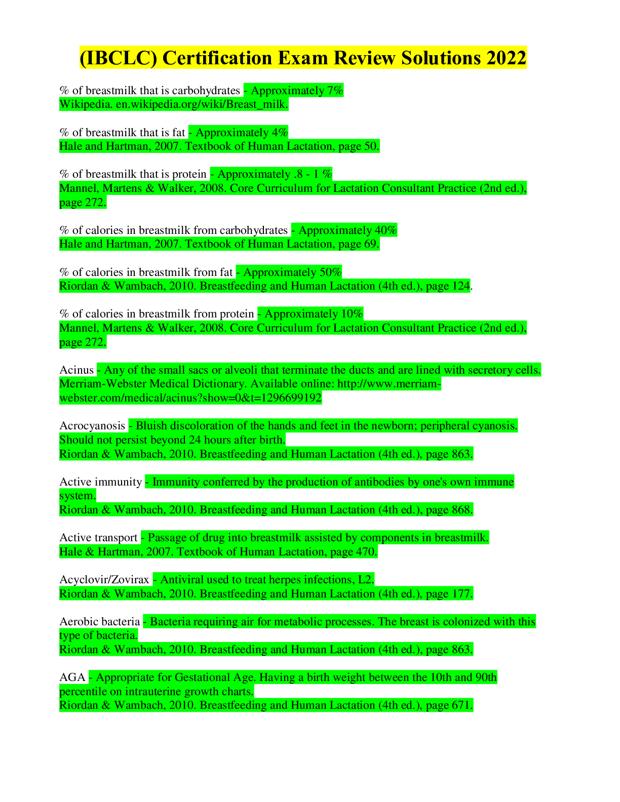 Preview image for (IBCLC) Certification Exam Review Solutions 2022/ IBCLC Exam Review Complete_2022